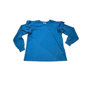 Blue Ruffle Sleeve sweatshirt style top Tamsy EUC sz Large